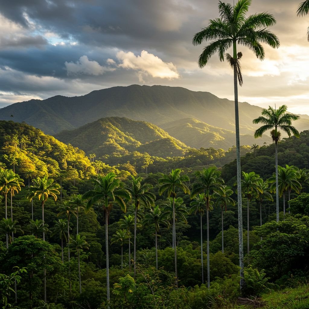 Montañas y bosque de palmas en la Zona Sur de Costa Rica
